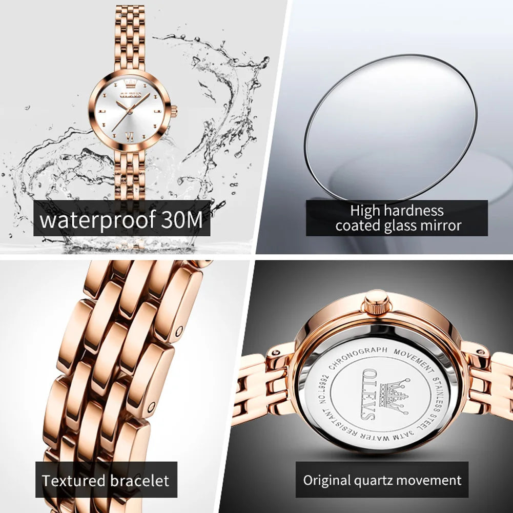 OLEVS 9992 Women's Elegant Rose Gold Small Dial Quartz Waterproof Wristwatch