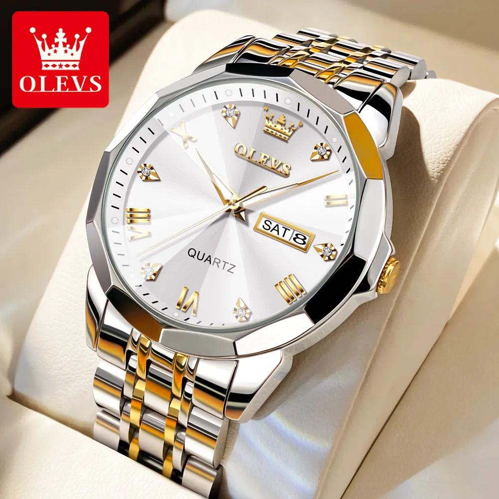 OLEVS 9931 Men's Rhombus Mirror Original Quartz Waterproof Watch for Man With Luminous Stainless Steel