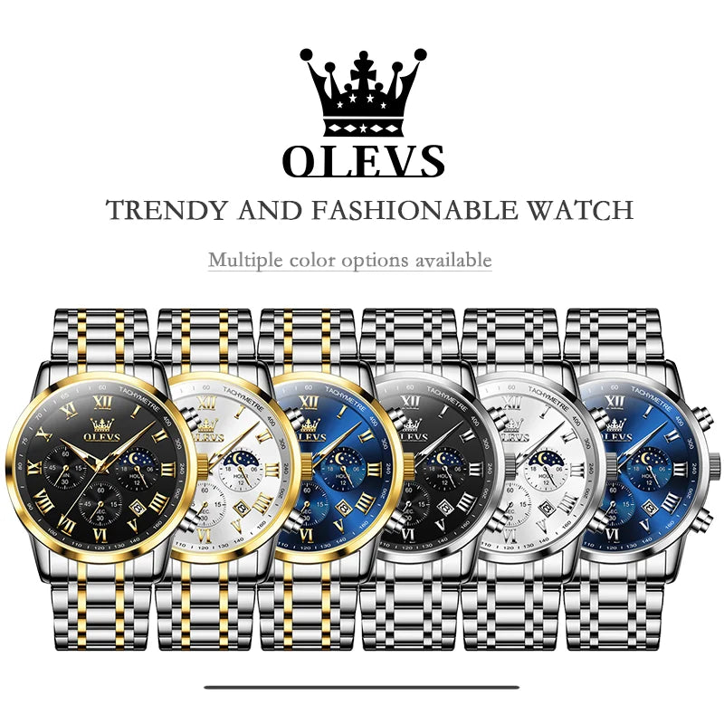 OLEVS Men's Luminous Moon Phase Date Chronograph