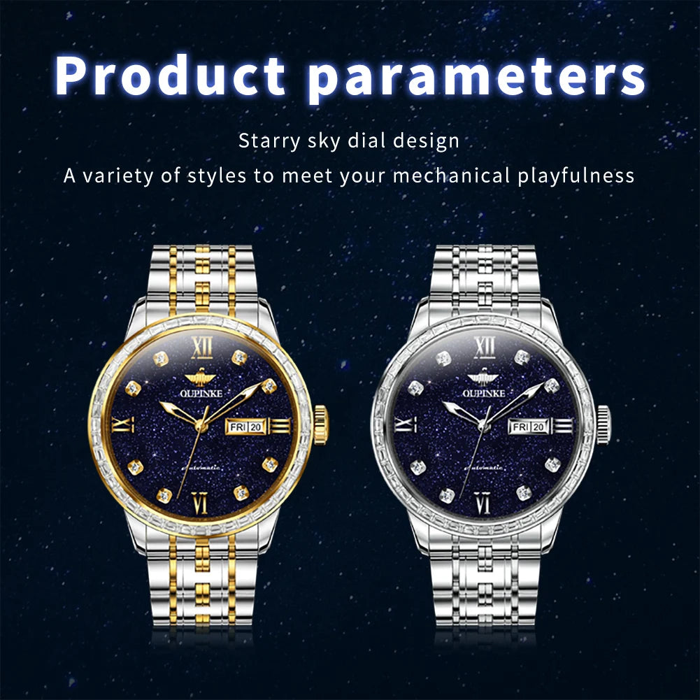 OUPINKE 3241 Men Mechanical Starry Sky Dial Waterproof Tungsten Steel