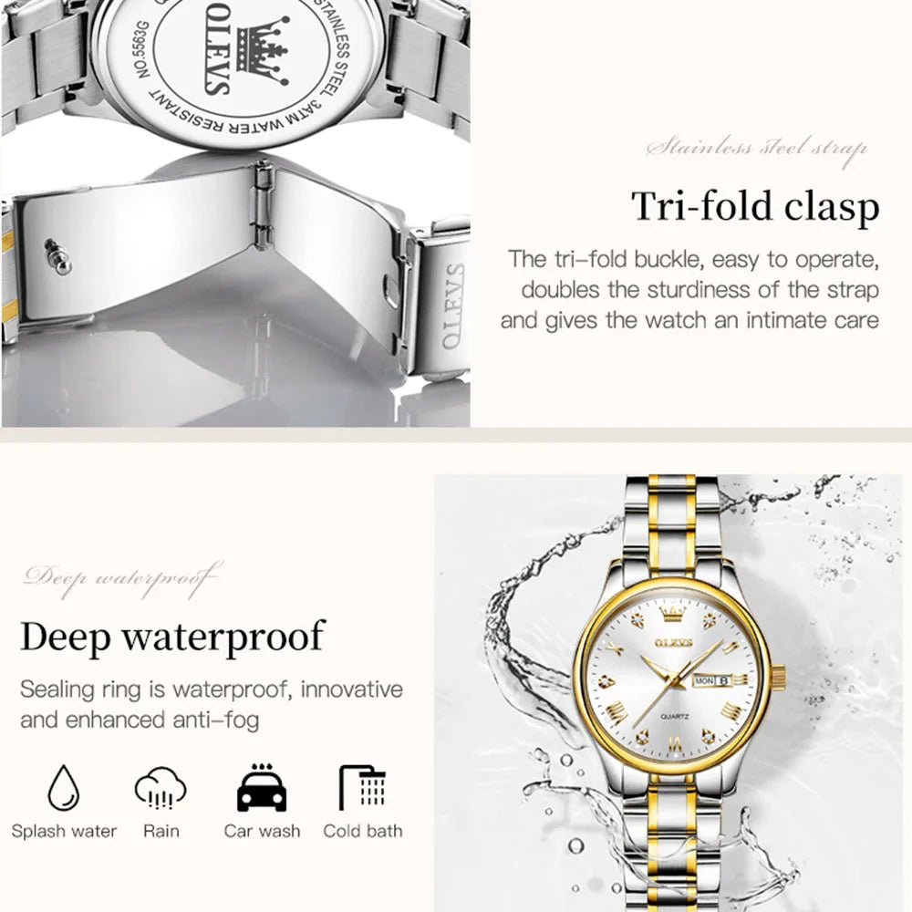 OLEVS 5563 Waterproof Classic Luxury Ladies Stainless Steel Wristwatch