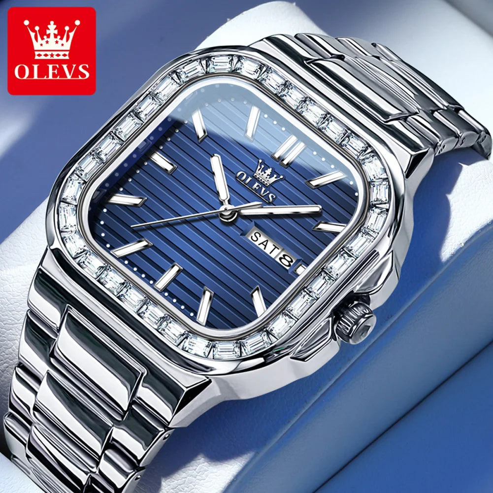 OLEVS Men's Nautilus Striped Dial Square Waterproof Luminous Date Week Fashion