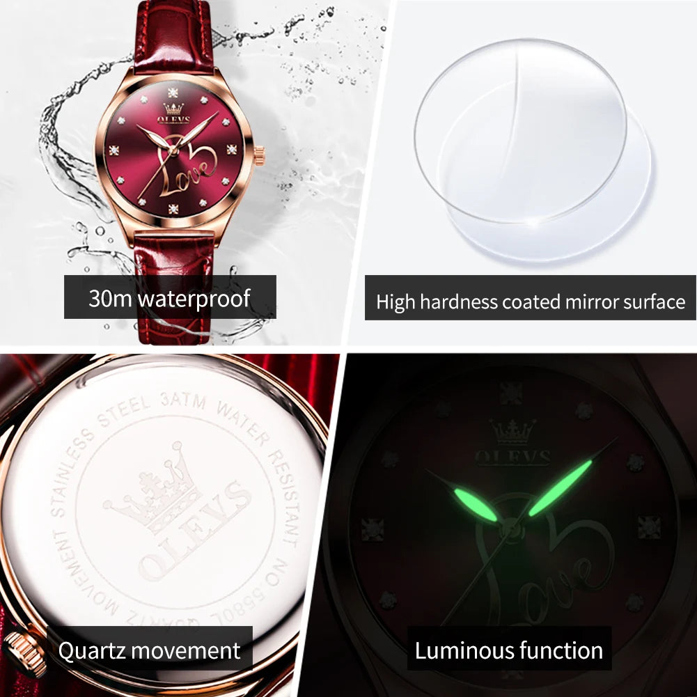 OLEVS 5580 Fashion Luxury Women's Watches Leather Strap