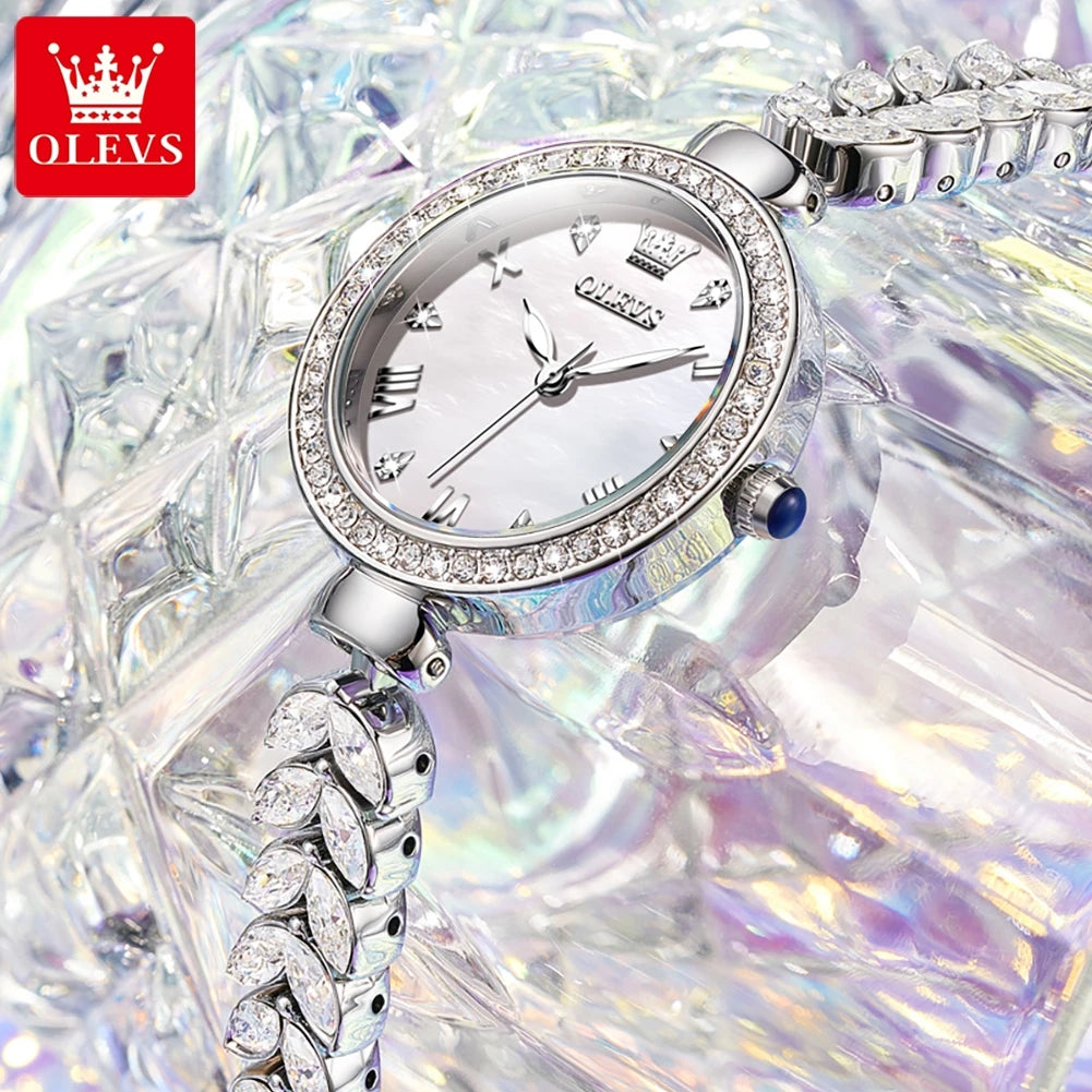 OLEVS 9971 Women's Waterproof Stainless Steel Fish Bone Strap Luminous Hand Diamond