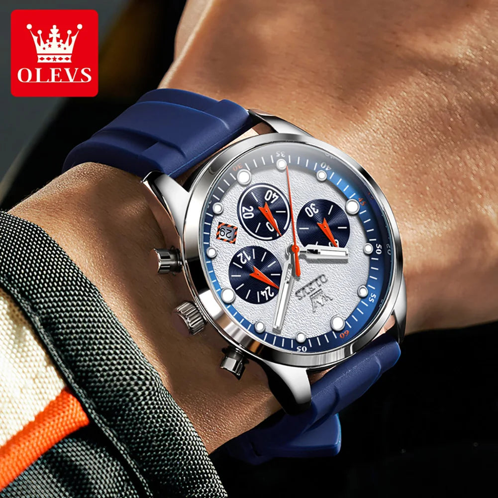 OLEVS Men's Young Silicone Strap Original Waterproof Chronograph Luminous