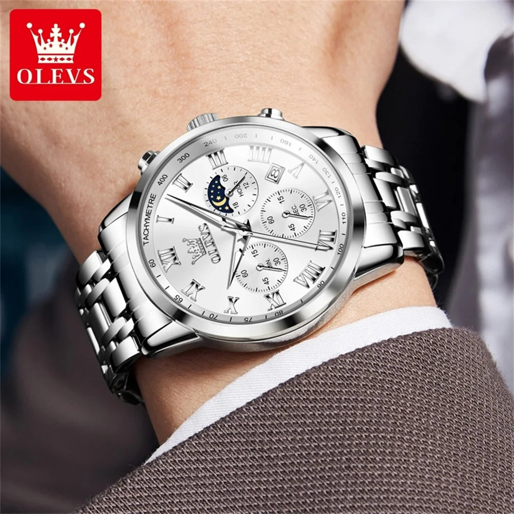 OLEVS Men's Luminous Moon Phase Date Chronograph