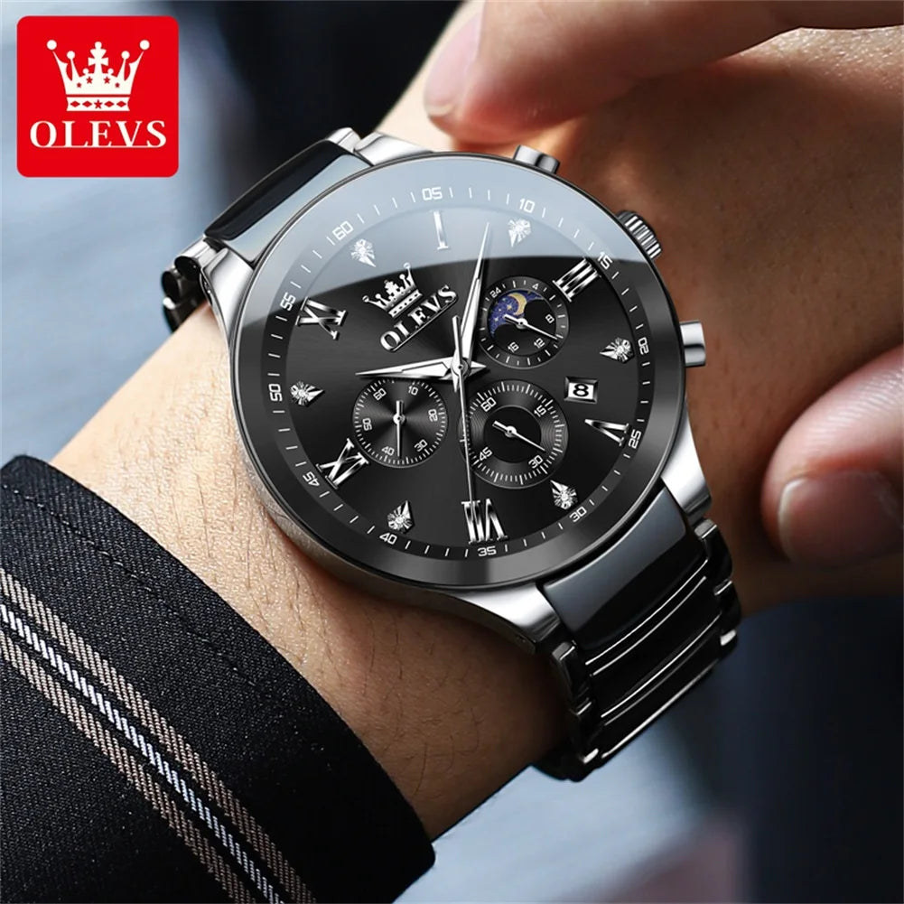 OLEVS 7004 Men's Classic Design Chronograph Ceramic Luminous Moon Phase