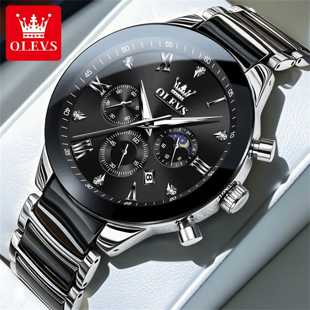 OLEVS 7004 Men's Classic Design Chronograph Ceramic Luminous Moon Phase