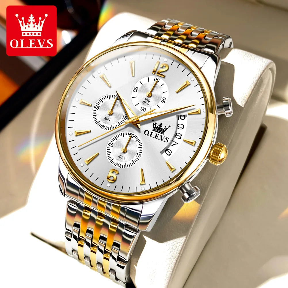 OLEVS 2867 Men's Classics Three Small Dial Quartz Waterproof Stainless Luminous