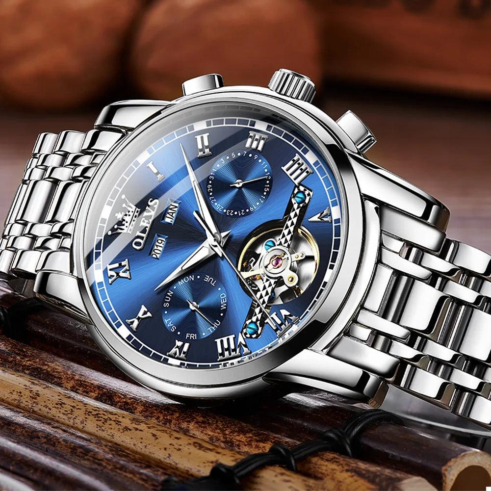 OLEVS 6607 Mechanical Business Waterproof Stainless Steel Strap Watch for Man