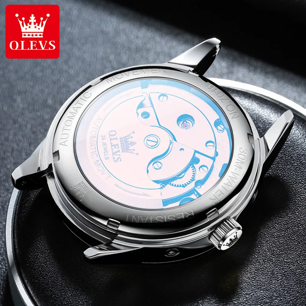 OLEVS 7016 Men's Hollow Flywheel Rhinestone Dial Moon Phase Perpetual Calendar