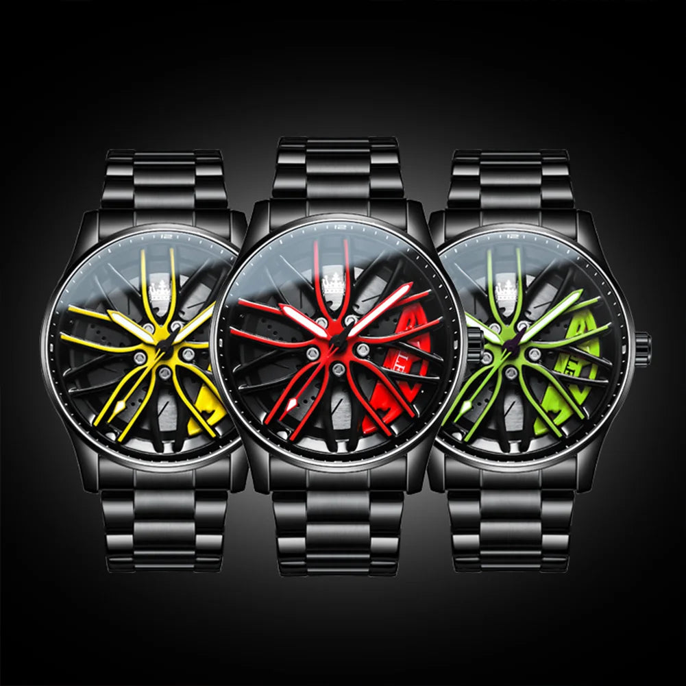 OLEVS 9937 Men's Wheel Hub Dial Waterproof Luminous Stainless Steel