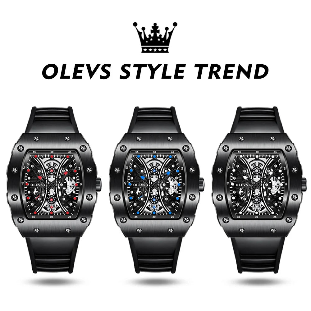 OLEVS 3602 Men's Barrel Shaped Dial Waterproof Luminous Rubber Strap