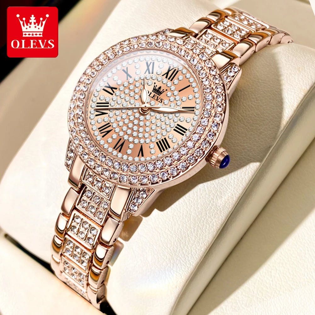 OLEVS 9943 Ladies Roman Dial Dazzling Diamond Waterproof Luminous Luxury