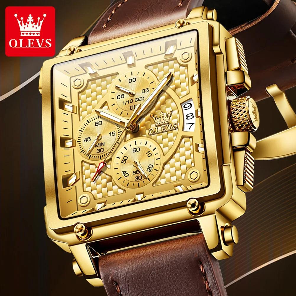 OLEVS 9925 Luxury Square Quartz Waterproof Luminous Chronograph Watch for Men Relogio