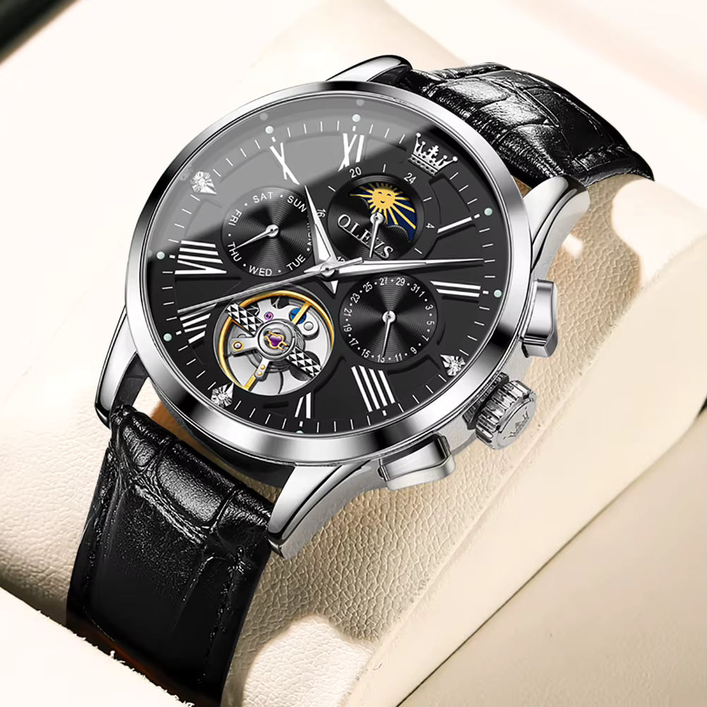 OLEVS 9912 Men's Automatic Wind up Waterproof Skeleton Gold Set