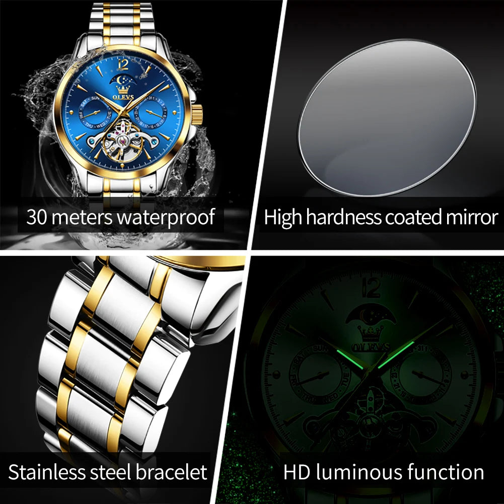 OLEVS 6663 Men's Waterproof Luminous Watch Moon Phase