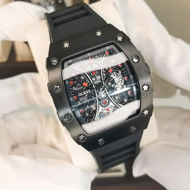 OLEVS 3602 Men's Barrel Shaped Dial Waterproof Luminous Rubber Strap