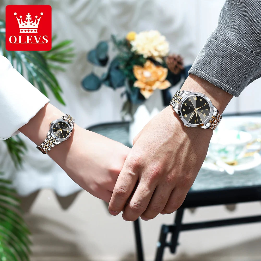 OLEVS 9931 Couple Rhombus Mirror Luxury Original Quartz Waterproof Wristwatch