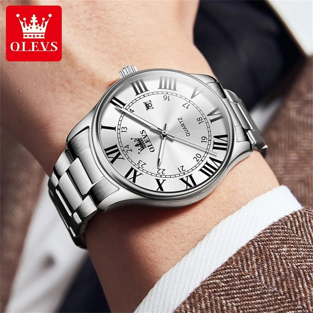 OLEVS Men's Roman Scale Waterproof Stainless Steel Luminous