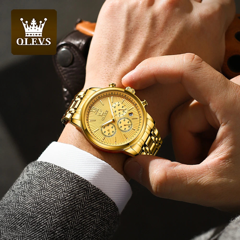 OLEVS Men's Luxury Gold Fashion Waterproof Luminous Chronograph TY709