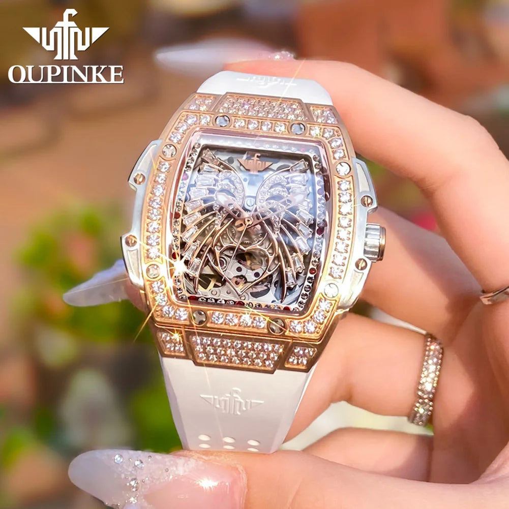 OUPINKE 3225 Women's Luxury Fashion Love Diamond Dial Mechanical Sapphire Watch