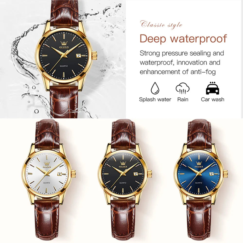 OLEVS 6898 Waterproof Leather Strap Fashion Women Watch Date Clock