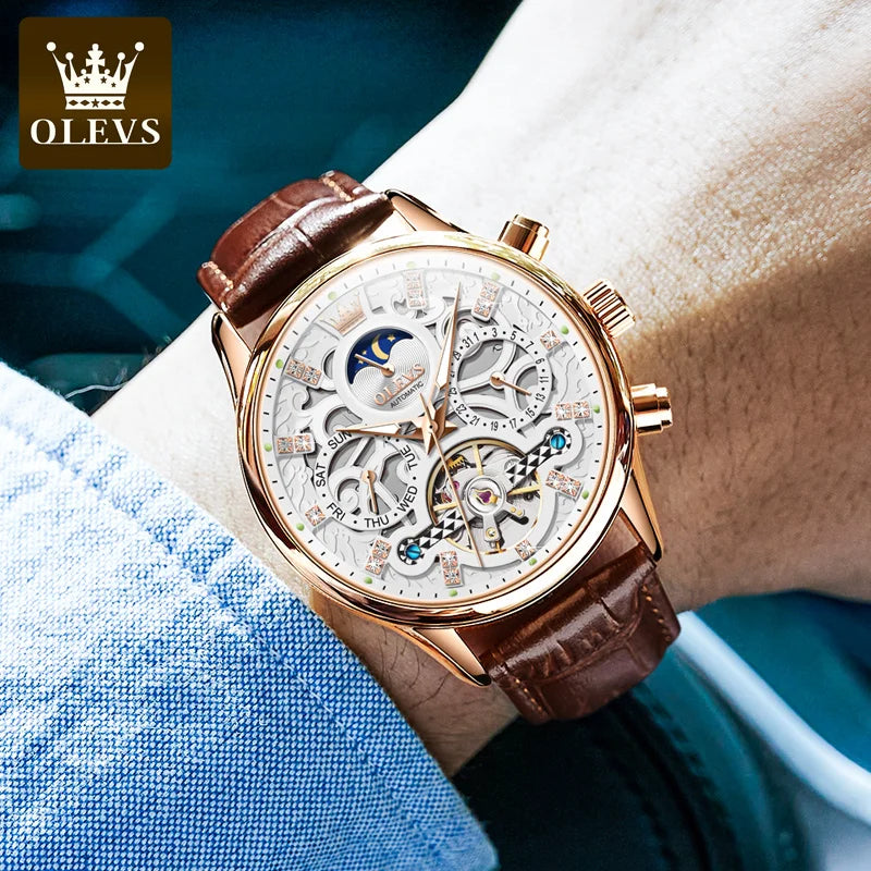 OLEVS 6658 Skeleton Tourbillon Leather Strap