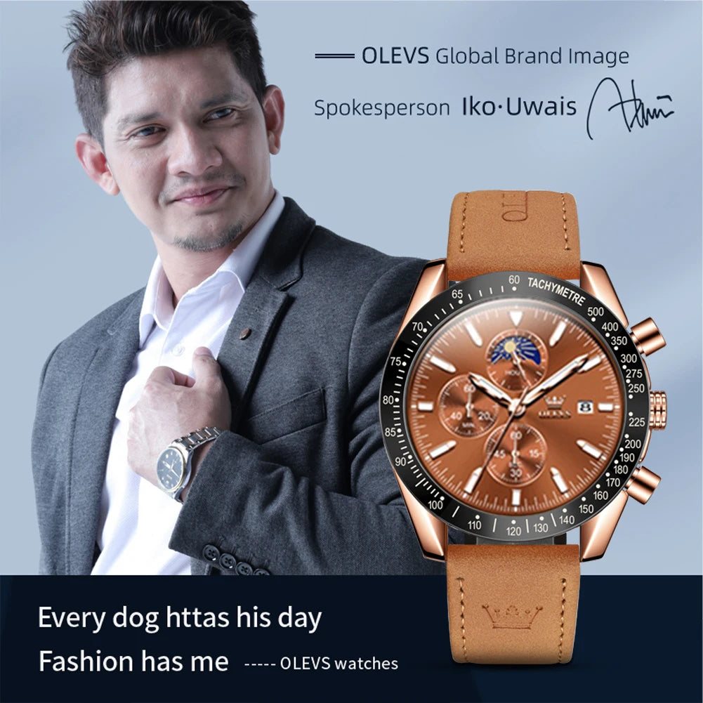 OLEVS 9980 Men's Quartz Waterproof Multifuncion Chronograph Moon Phase Display