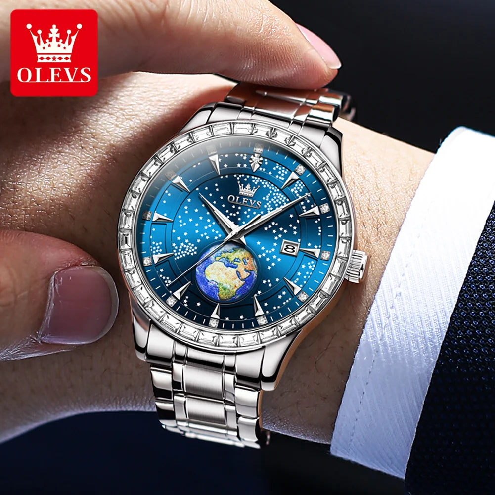 OLEVS Men's Casual Waterproof Luminous Starry Sky Dial