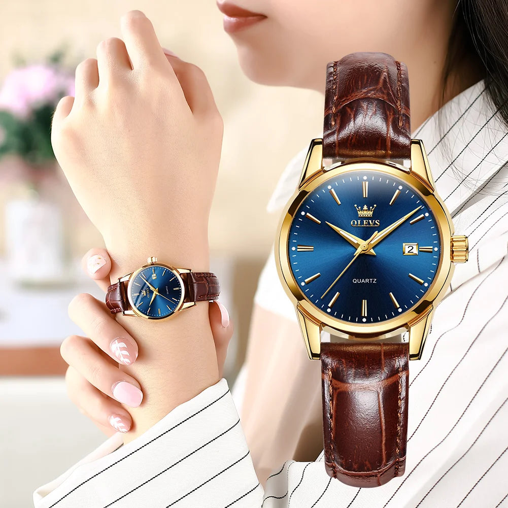 OLEVS 6898 Waterproof Leather Strap Fashion Women Watch Date Clock