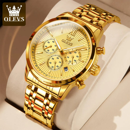 OLEVS Men's Luxury Gold Fashion Waterproof Luminous Chronograph TY709