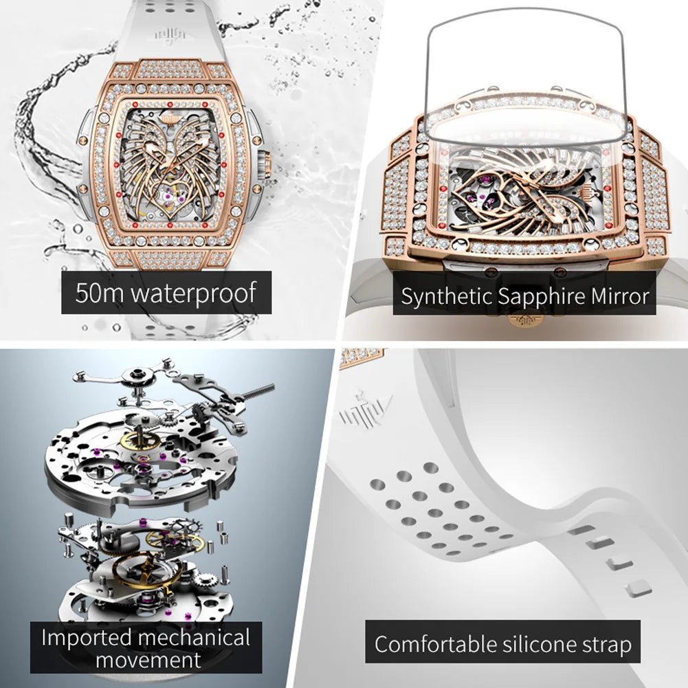 OUPINKE 3225 Women's Luxury Fashion Love Diamond Dial Mechanical Sapphire Watch