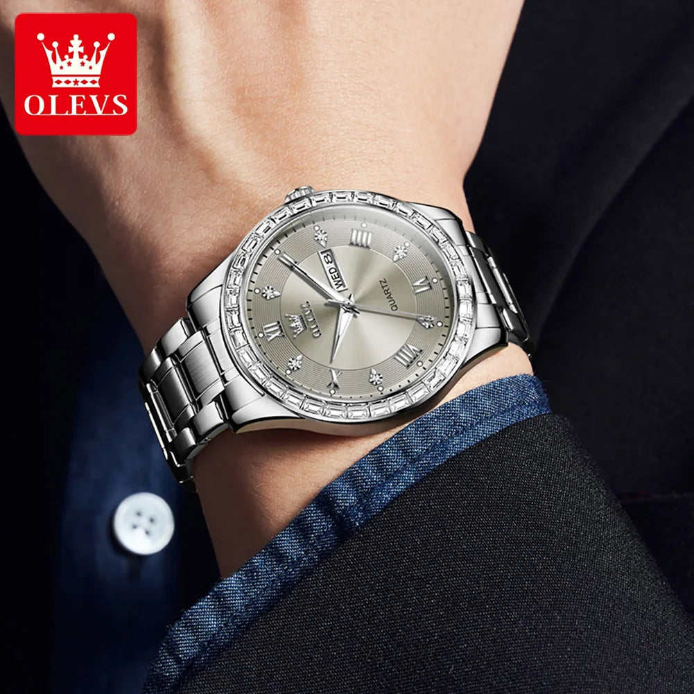 OLEVS 9906 Men's Zircon Bezel Waterproof