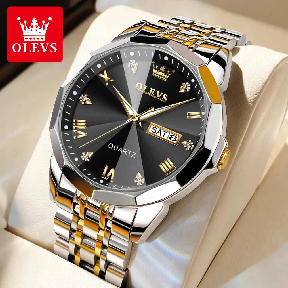 OLEVS 9931 Men‘s Gold Waterproof Luminous Rhombus Mirror