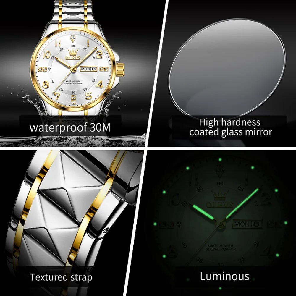 OLEVS 2910 Classic Business Stainless Steel Luminous Waterproof Watch