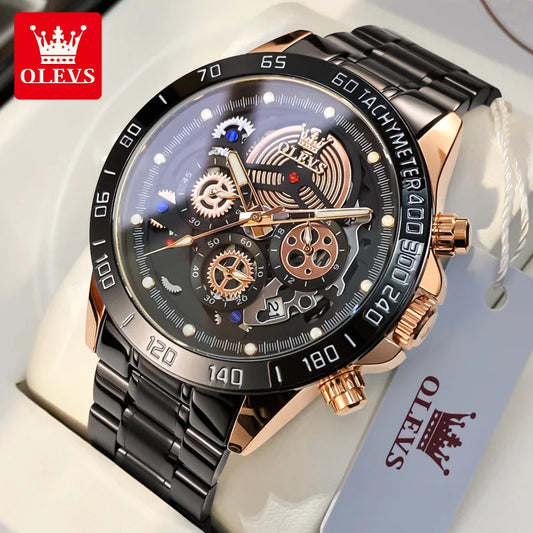 OLEVS 9921 Men Waterproof Quartz Skeleton Design