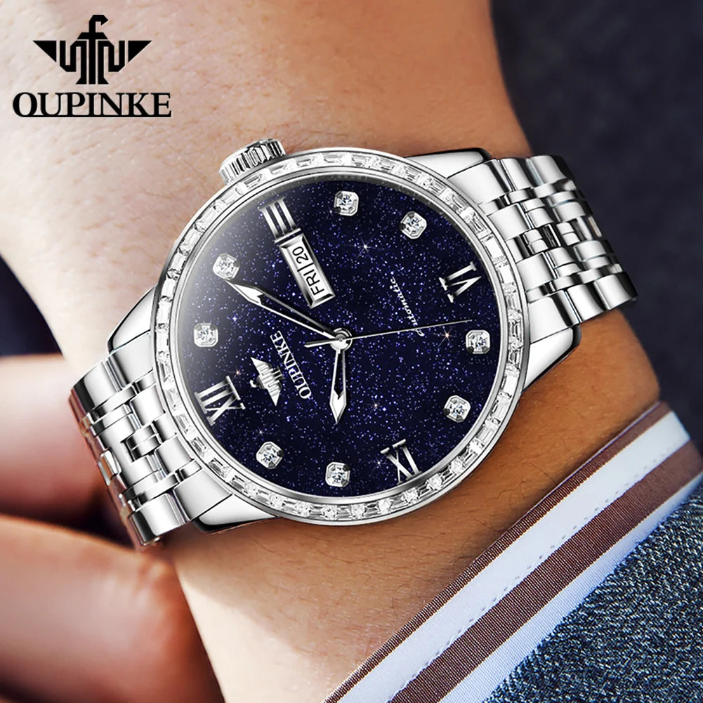 OUPINKE 3241 Men Mechanical Starry Sky Dial Waterproof Tungsten Steel
