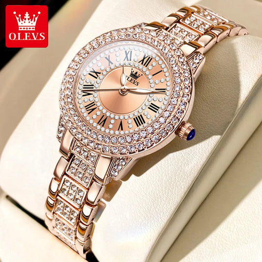 OLEVS 9943 Ladies Roman Dial Dazzling Diamond Waterproof Luminous Luxury