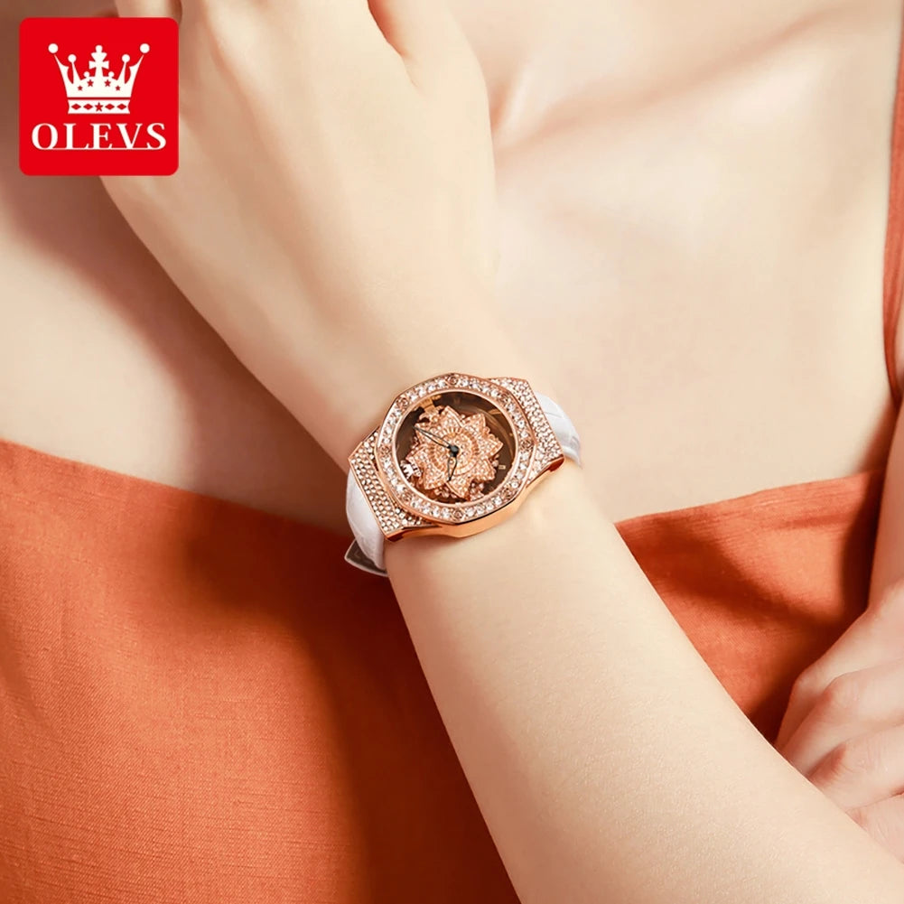 OLEVS 9996 Women‘s Light Luxury Fashion Rotating Dial Sky Star Diamond