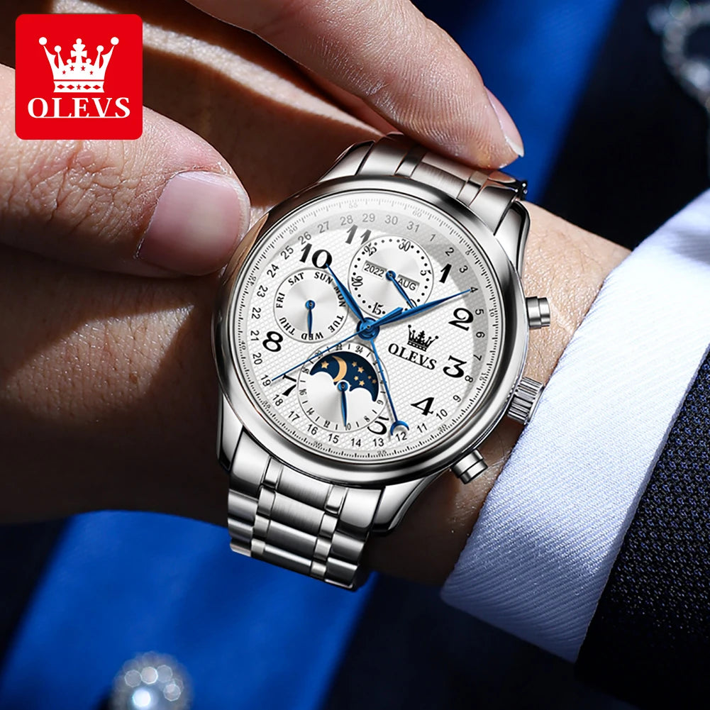 OLEVS Men's Waterproof Luminous Date Year Moon