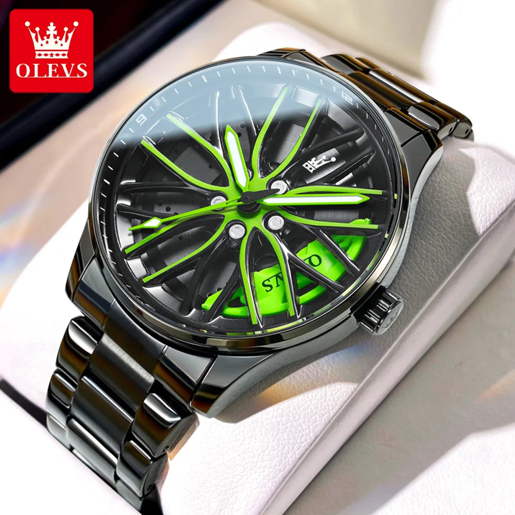 OLEVS 9937 Men's Wheel Hub Dial Waterproof Luminous Stainless Steel