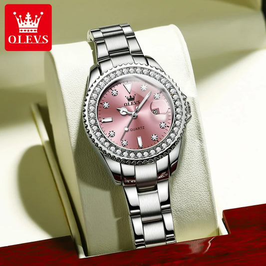 OLEVS 9945 Women's Quartz Ladies Luxury Bezel Diamond Waterproof Enlarge Set