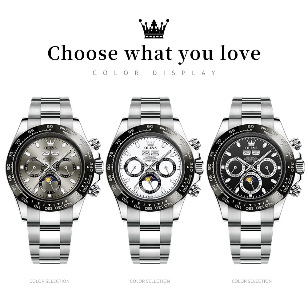 OLEVS Luxury Men's Chronograph Automatic Mechanical Waterproof Luminous