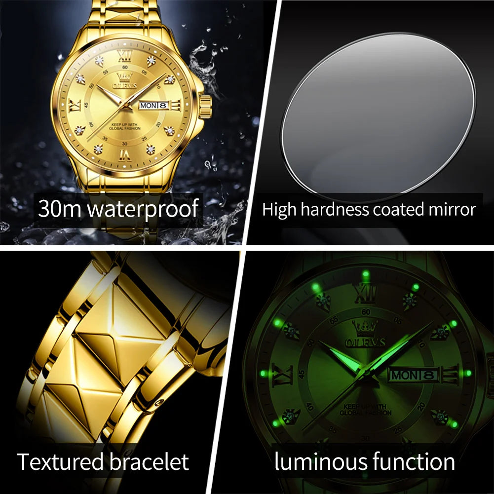 OLEVS Men's Watch No.2906 Rhombus Stainless Steel Waterproof Luminous Display