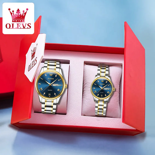 OLEVS 5563 Couple Waterproof Luminous Set Roman Numeral Dial