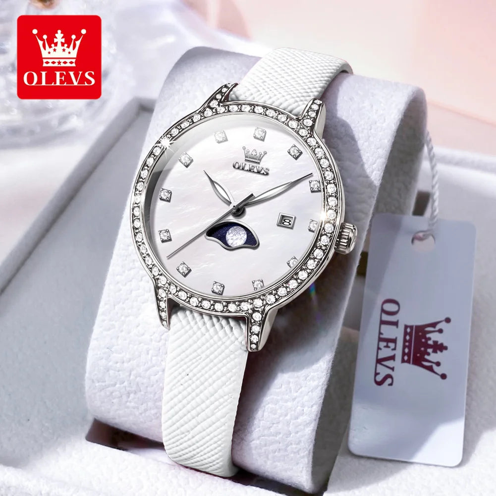 OLEVS 5597 Comfortable Leather Waterproof Luminous Moon Phase