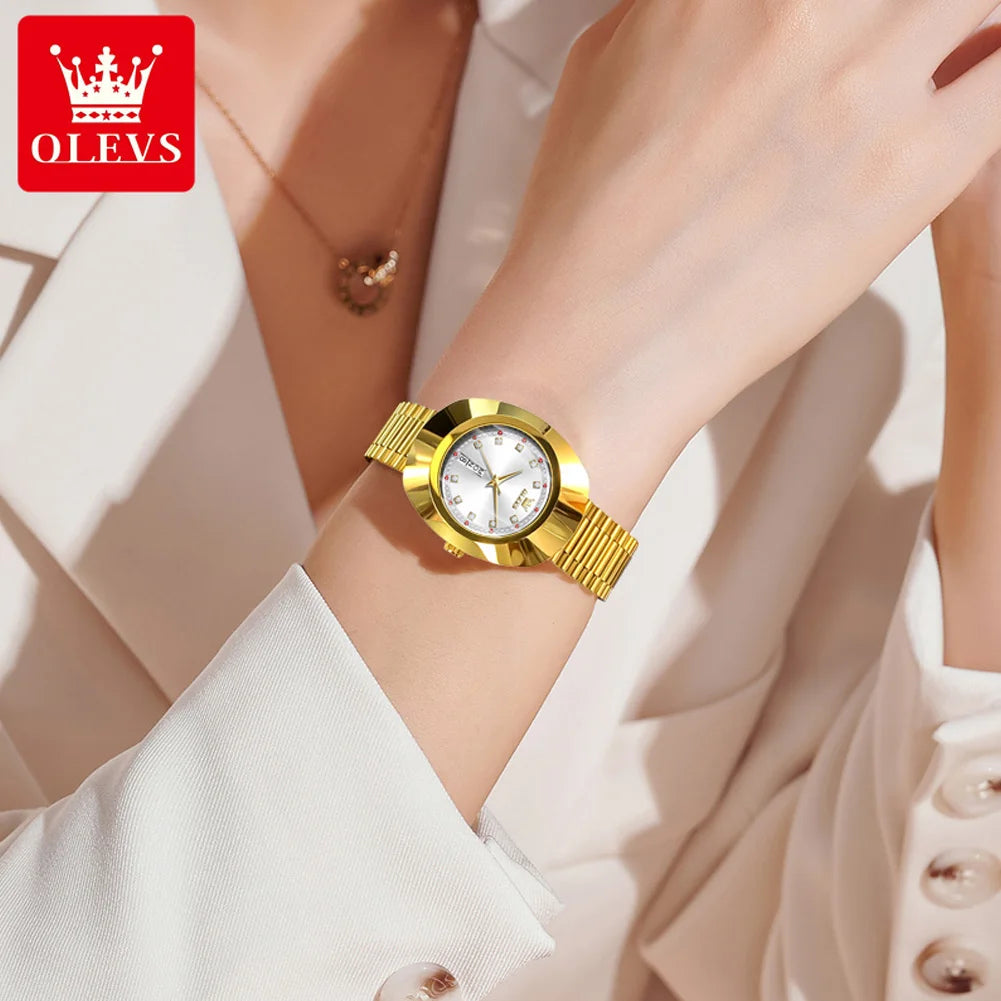 OLEVS 7017 Women's Luxury Gold Large Dial Waterproof Luminous Fashionable Diamond Dial