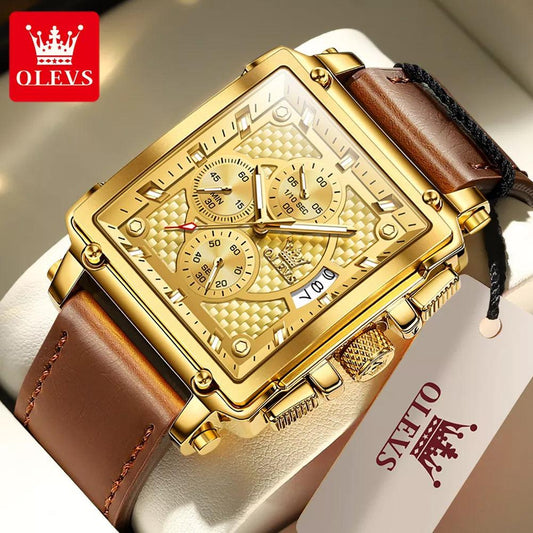 OLEVS 9925 Luxury Square Quartz Waterproof Luminous Chronograph Watch for Men Relogio