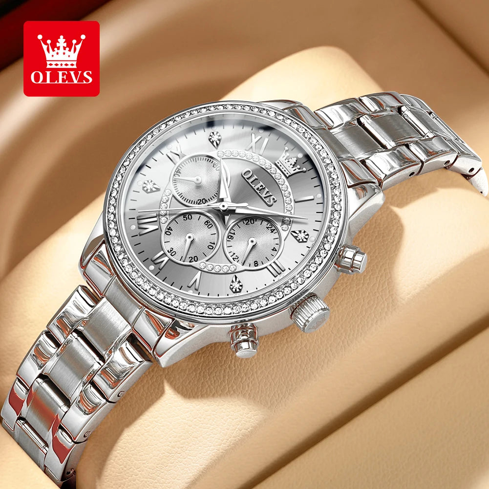 OLEVS TY715 Women's Chronograph Waterproof Luminous Rhinestone Dial Watch